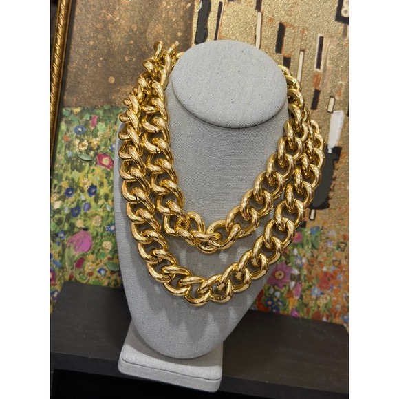 Chunky Curb Chain Necklace Women Gold Tone Bold Statement Link Heavy 36" - Picture 2 of 14